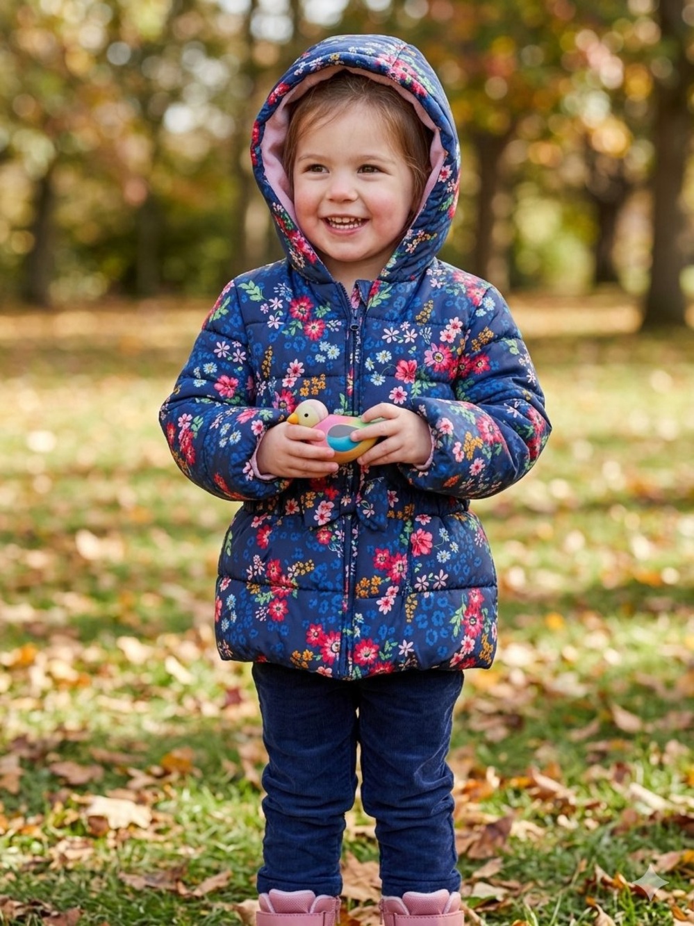 Little Me Navy Floral Hooded Puffer Jacket